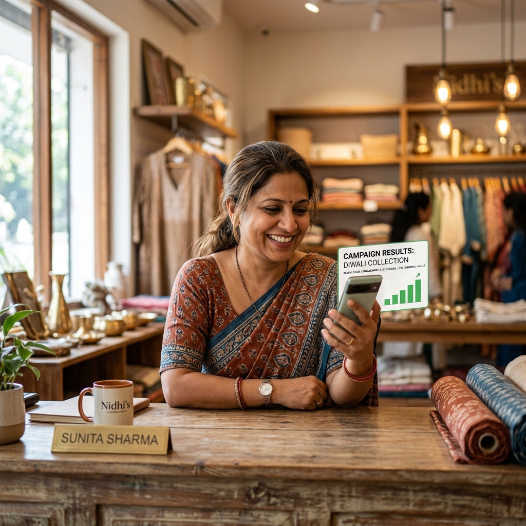 Indian small business owner running campaigns on PostAmico.